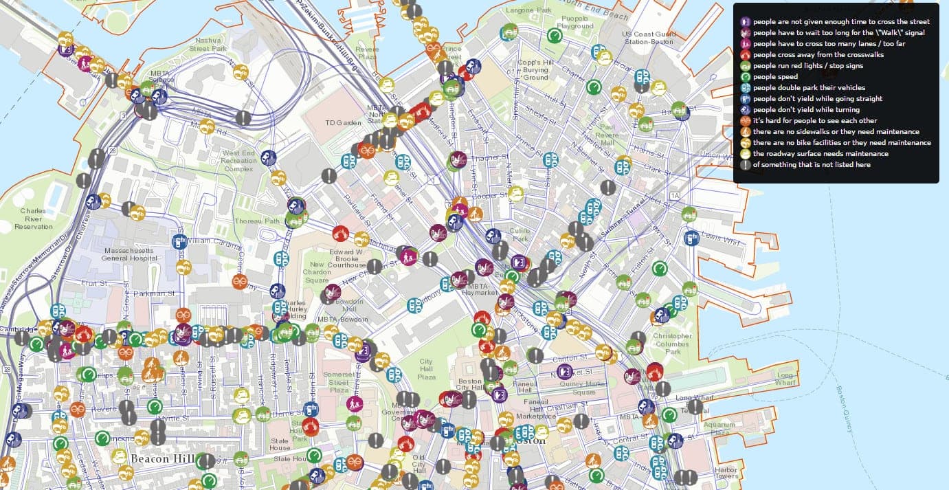 Vision Zero Boston Crash Records & Safety Concerns Map